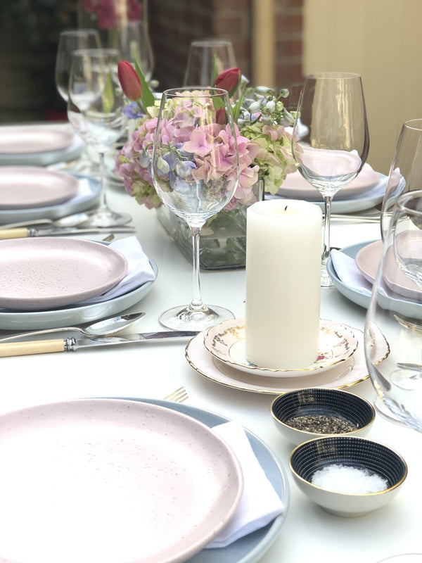 Pastel Dinner Perfection - table setting for 8