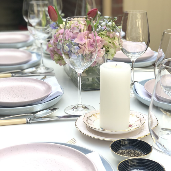 Pastel Dinner Perfection - table setting for 8